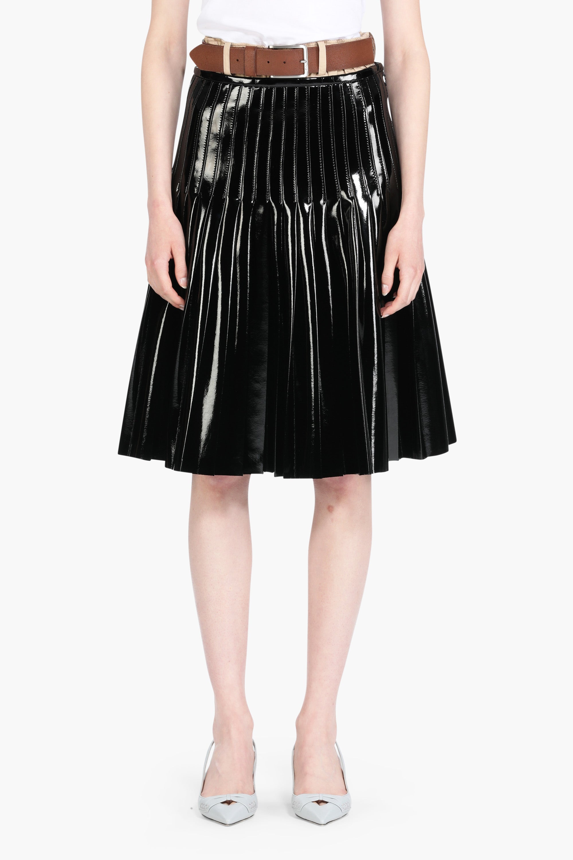 Pleated Faux-Leather Skirt