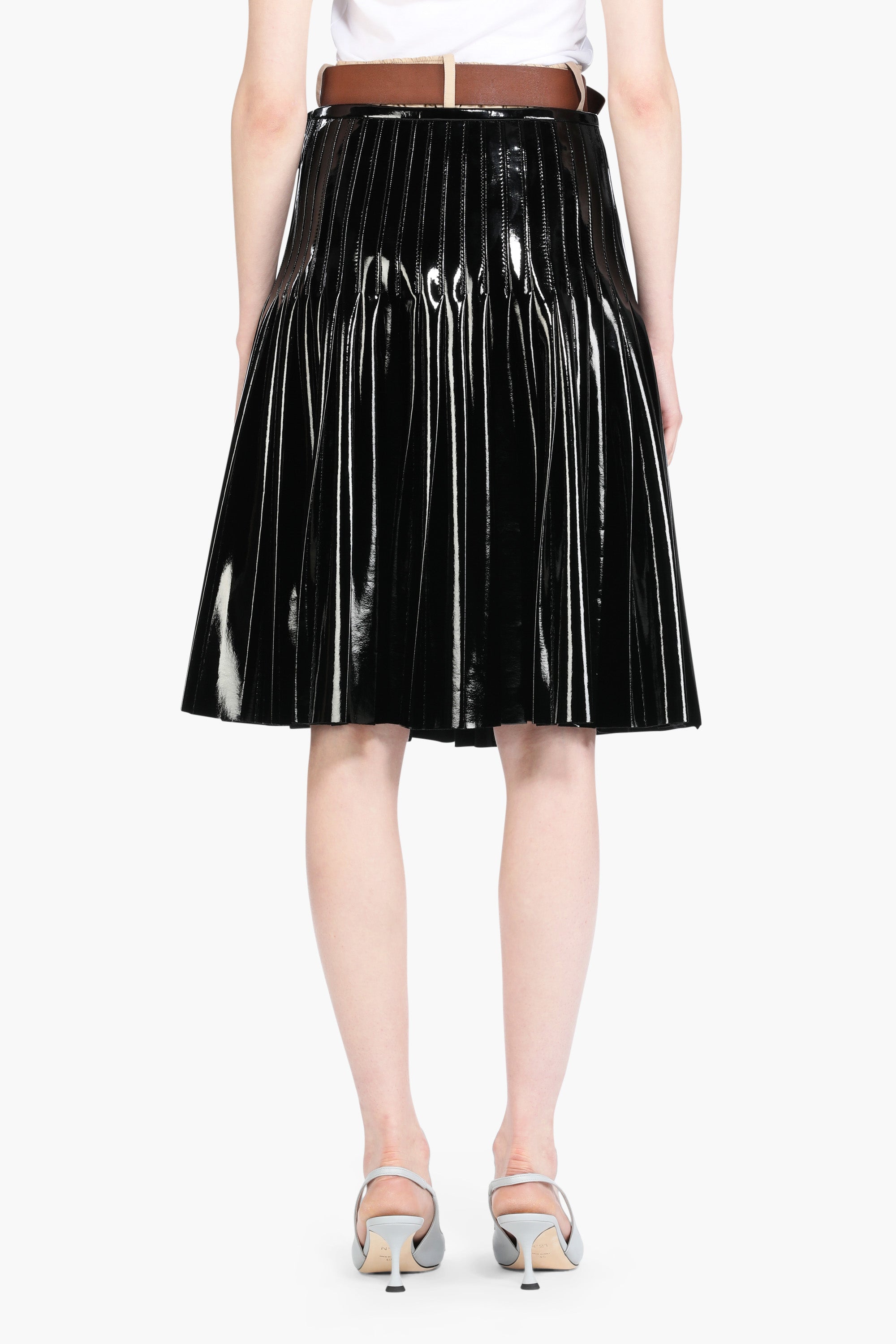 Pleated Faux-Leather Skirt