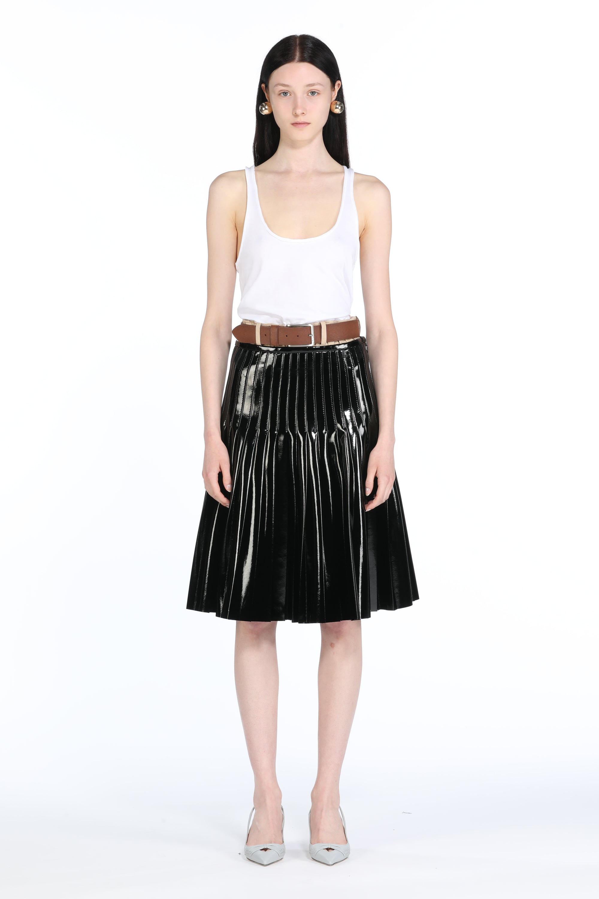 Pleated Faux-Leather Skirt