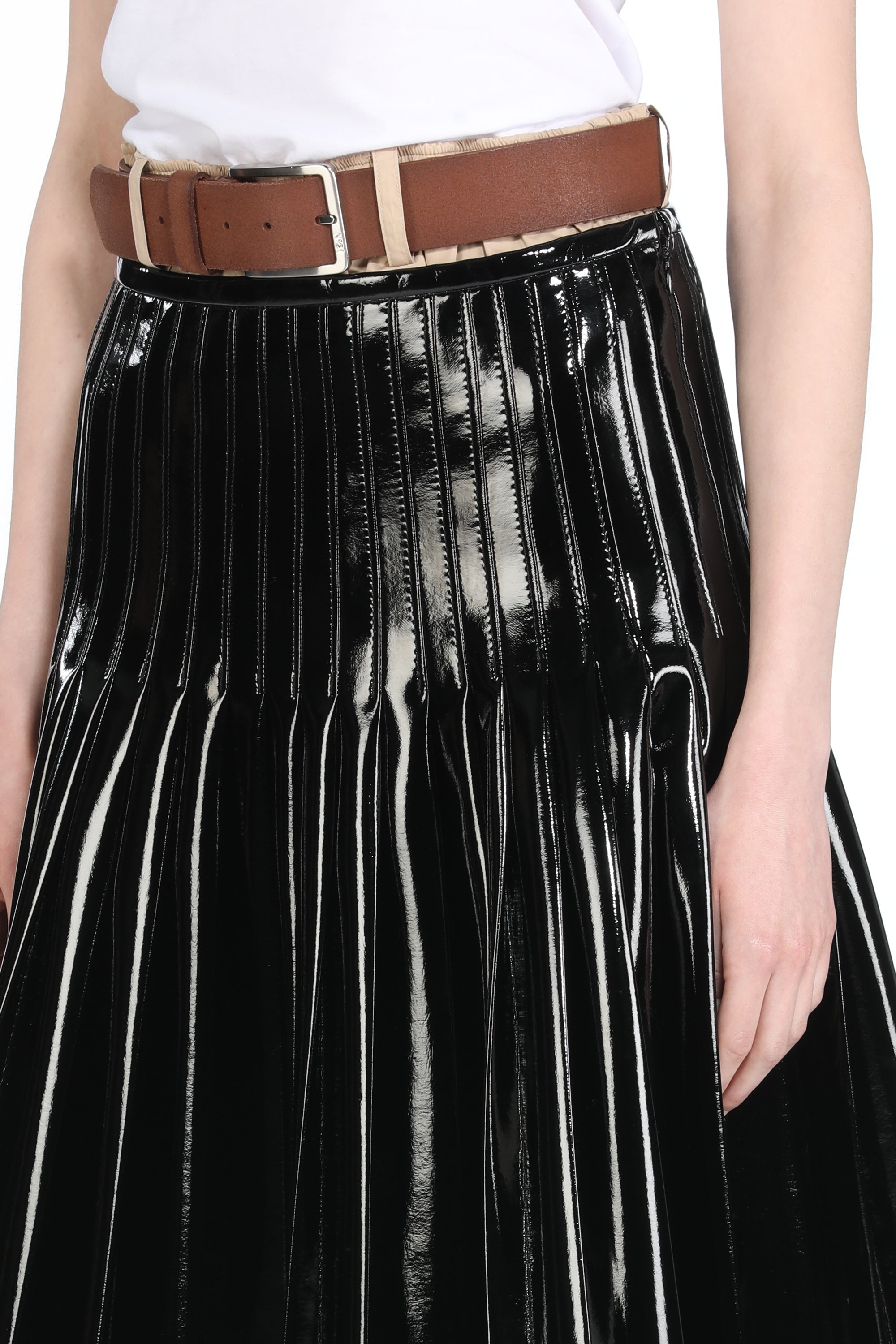 Pleated Faux-Leather Skirt