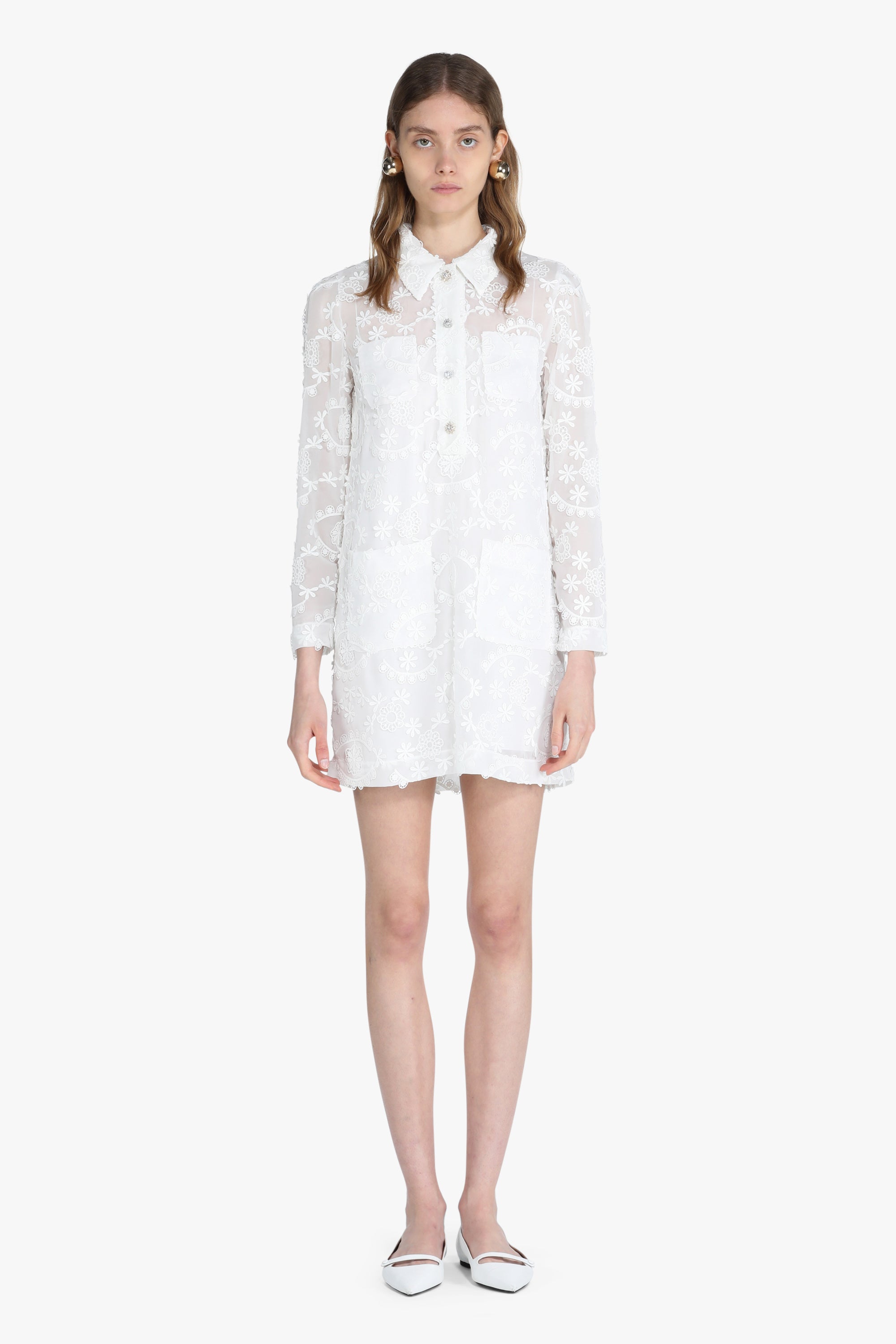 Semi-Sheer Lace Shirt Dress