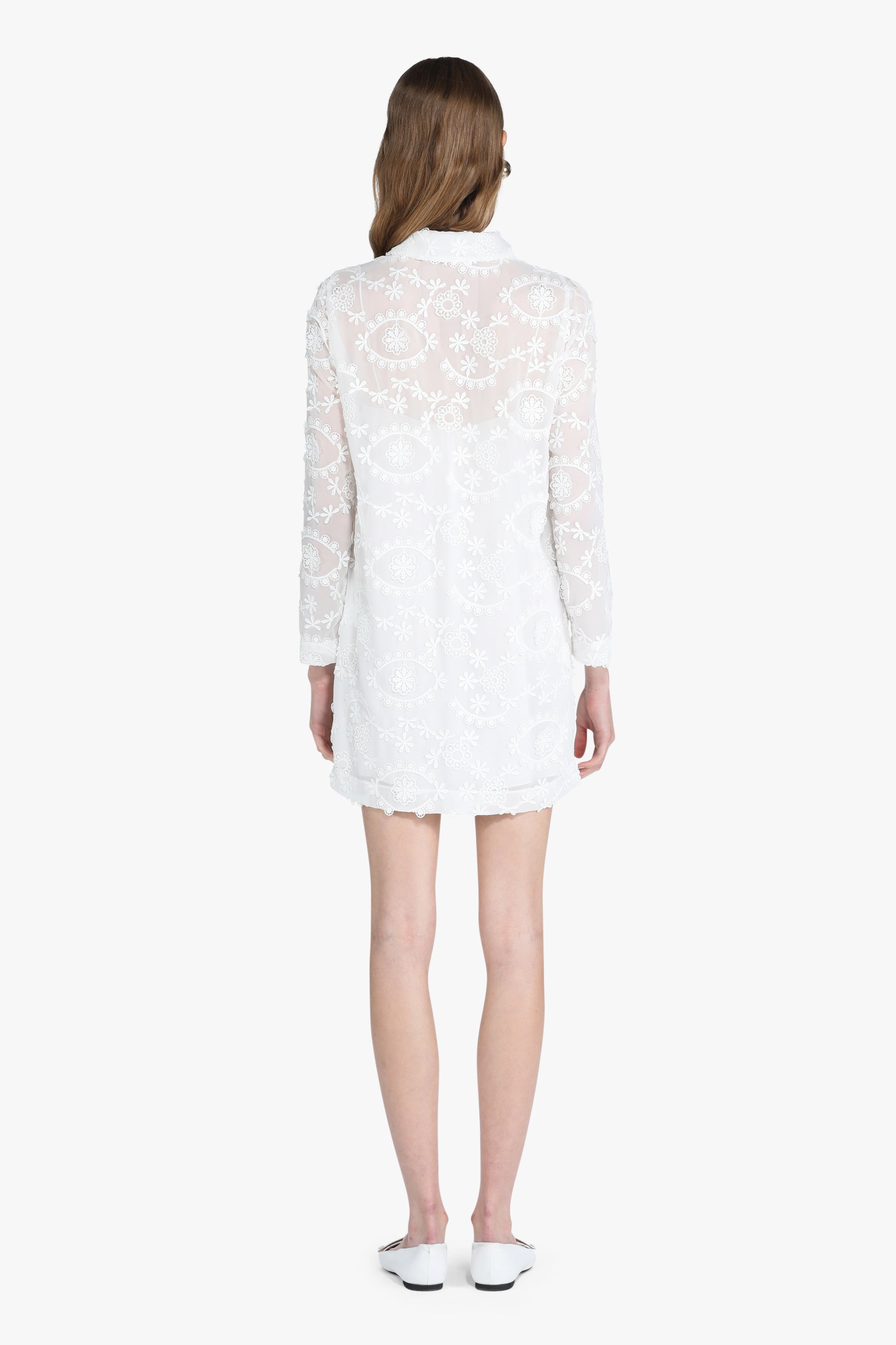 Semi-Sheer Lace Shirt Dress