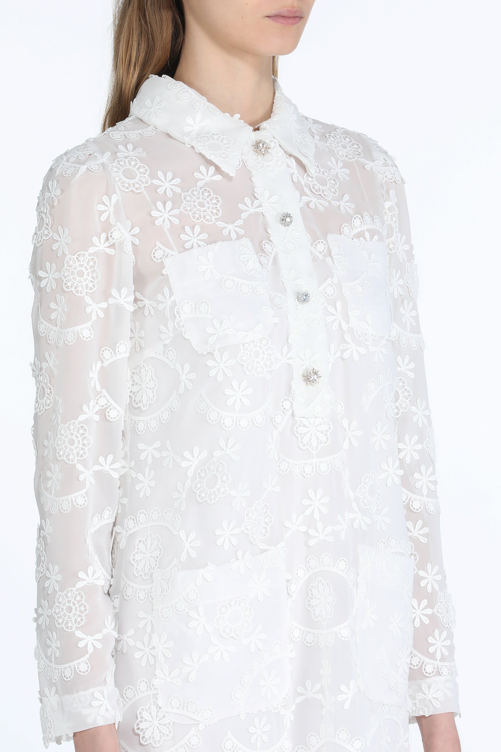 Semi-Sheer Lace Shirt Dress