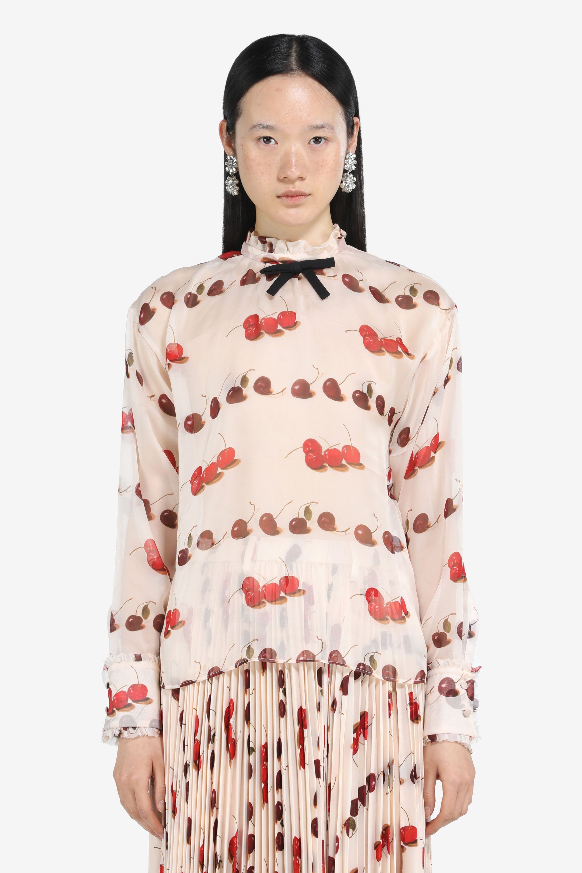 Cherry-Print Silk Blouse