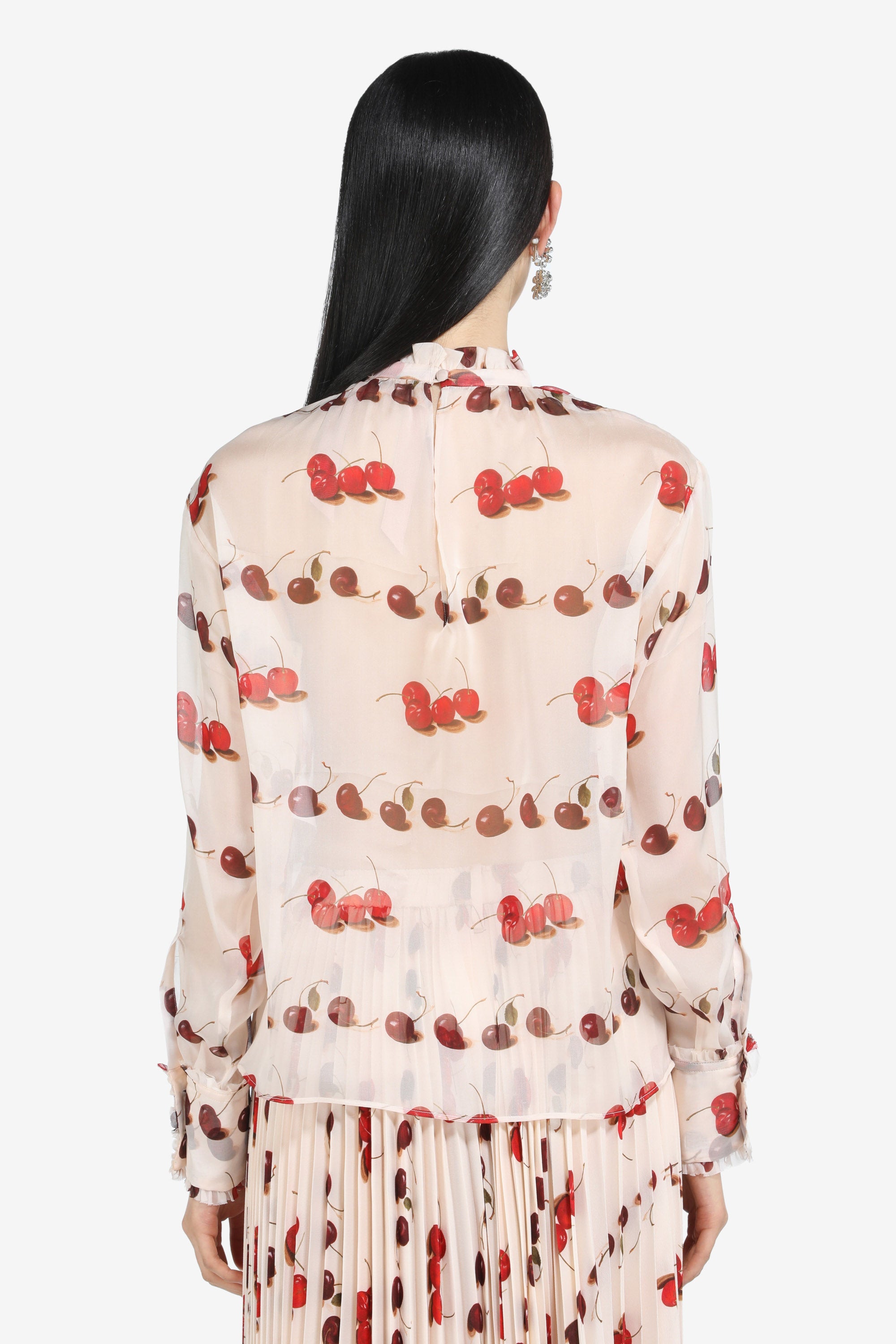 Cherry-Print Silk Blouse