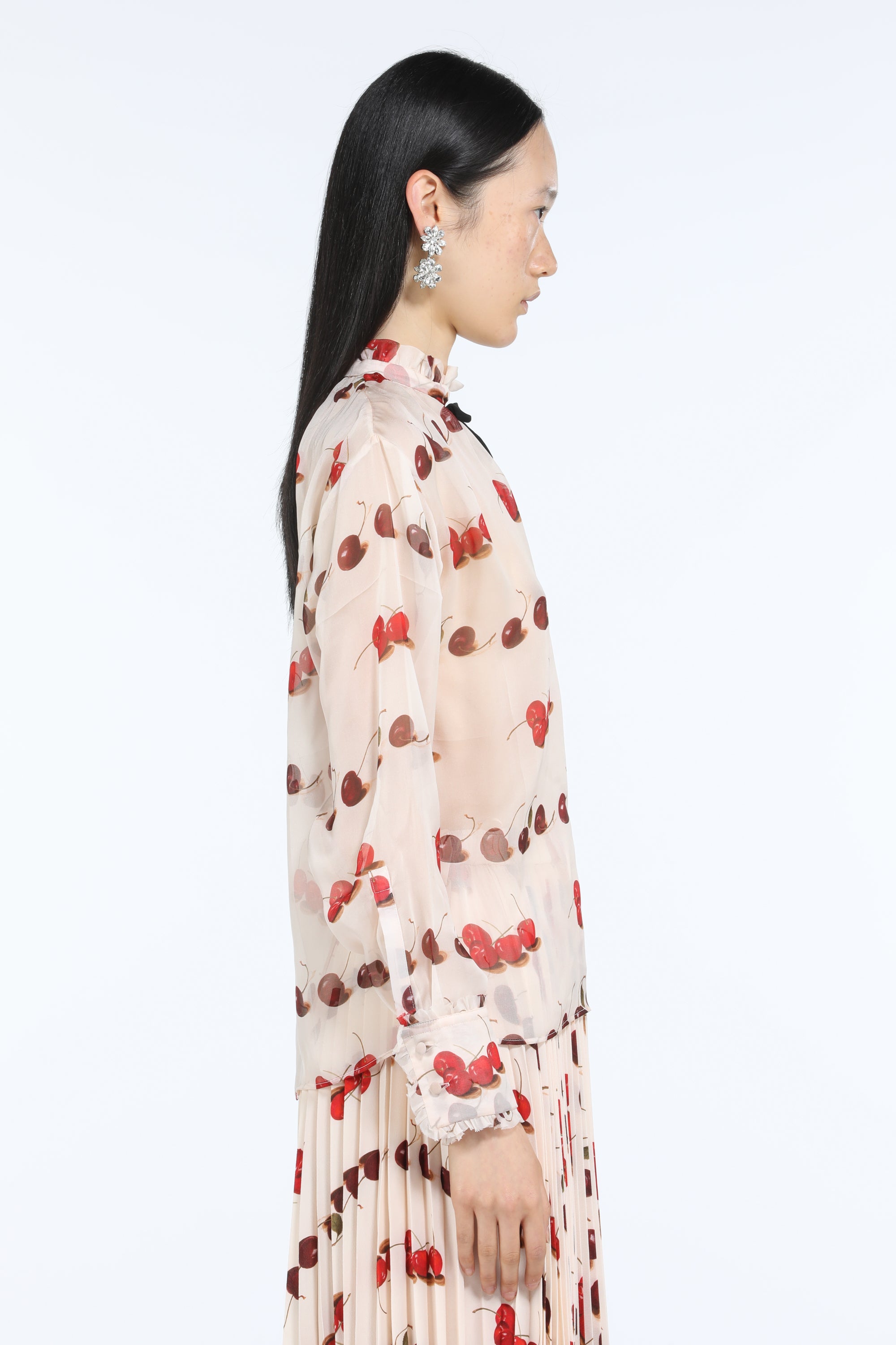 Cherry-Print Silk Blouse